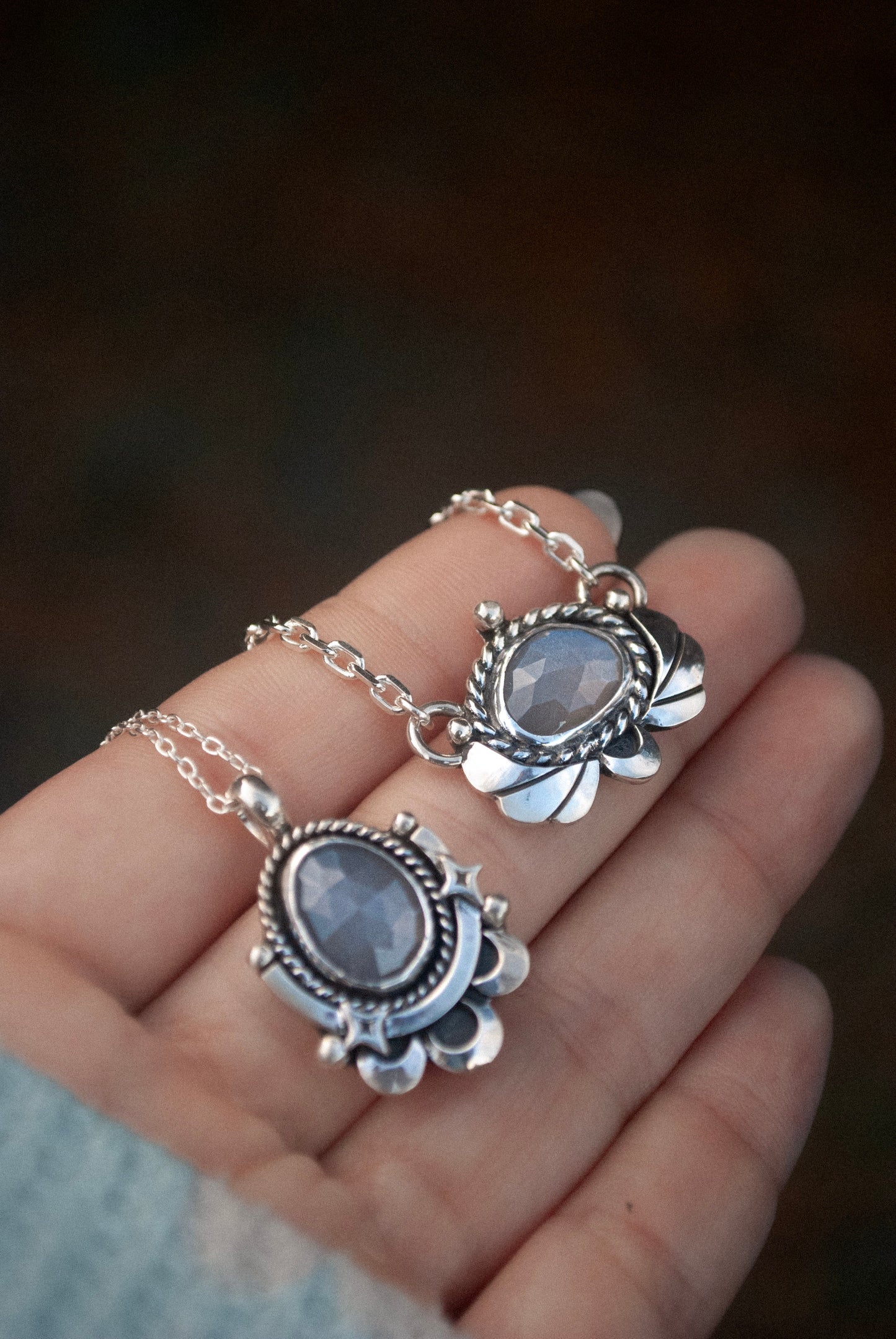 Gray Moonstone Plume Necklace