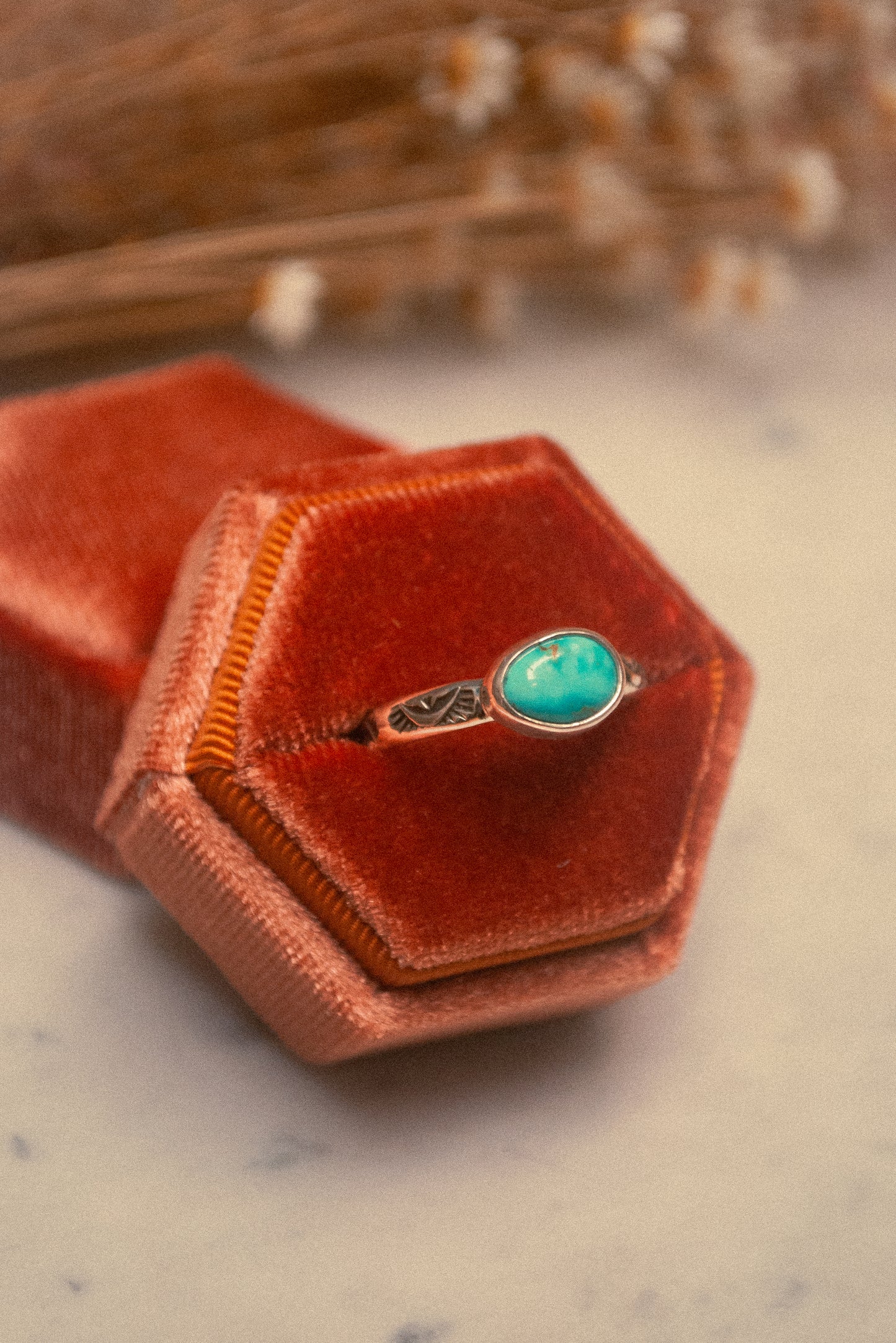Stamped Turquoise Ring - Size 9