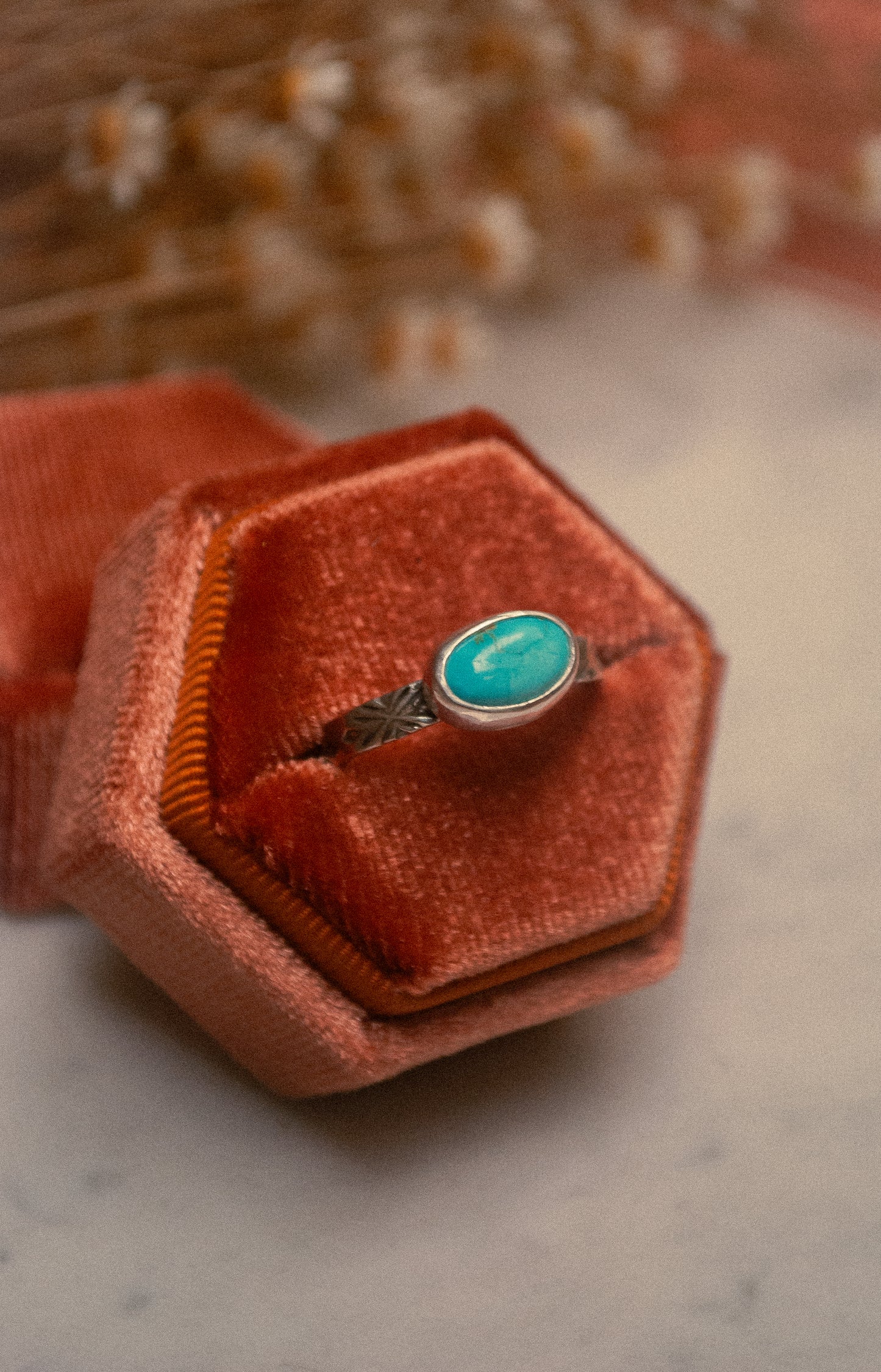 Stamped Turquoise Ring - Size 9.25
