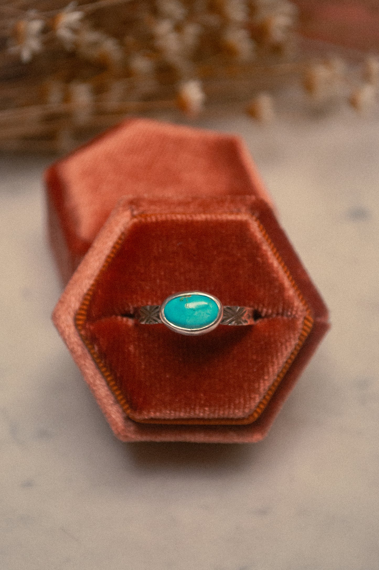 Stamped Turquoise Ring - Size 9.25