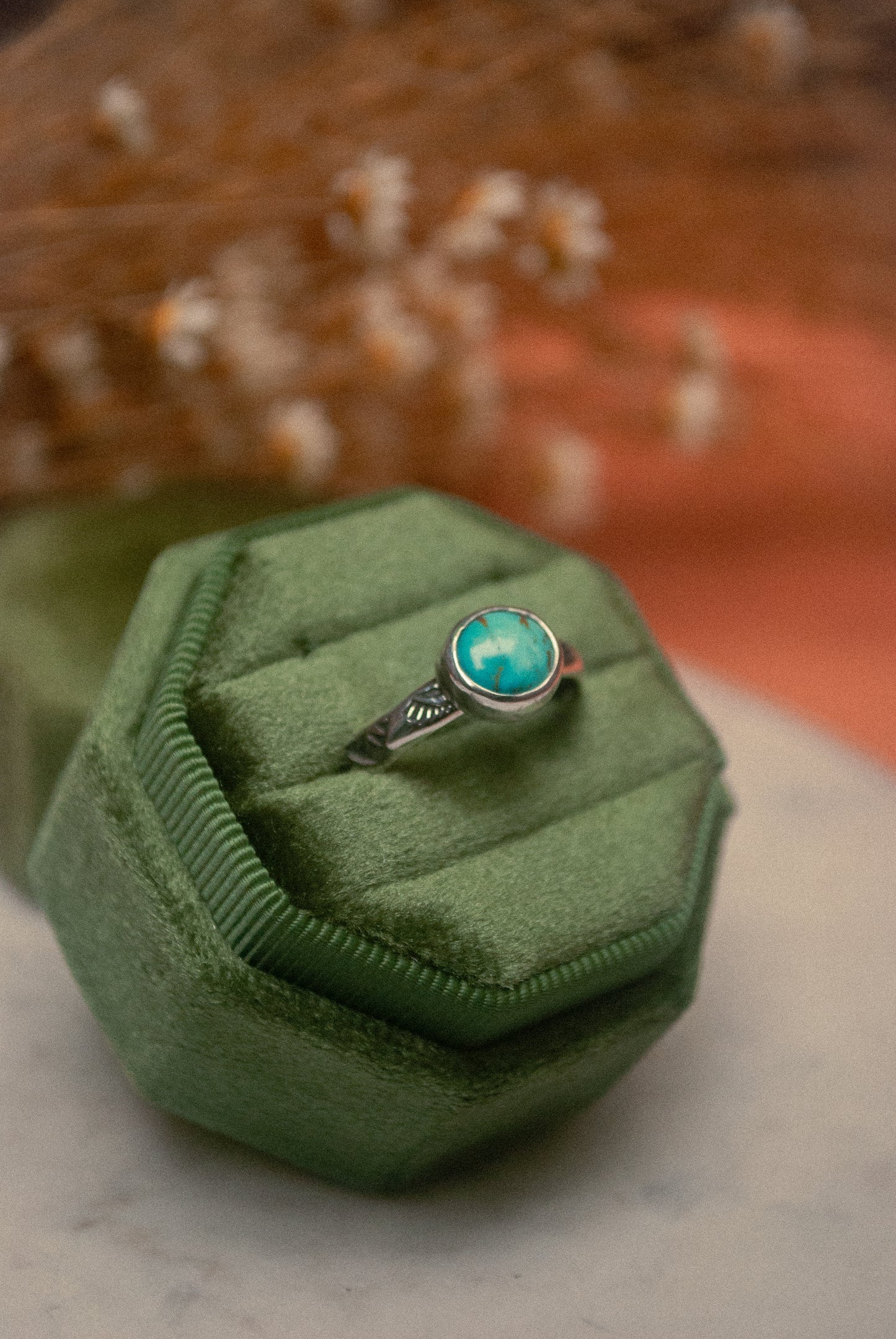 Stamped Turquoise Ring - Size 8