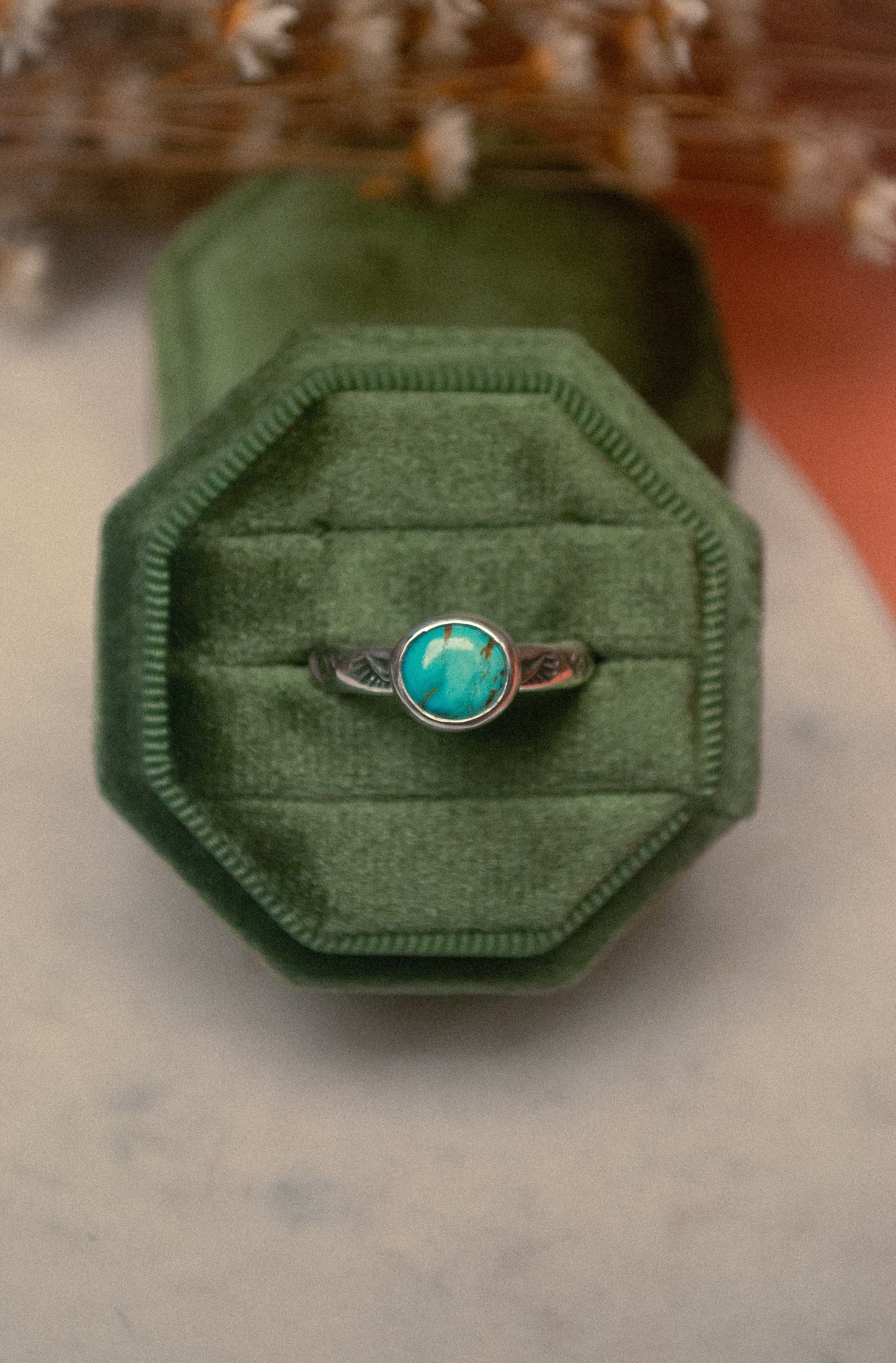 Stamped Turquoise Ring - Size 8