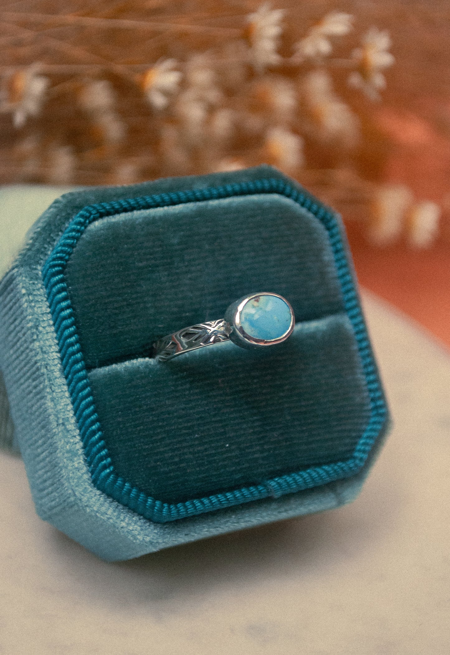 Stamped Turquoise Ring - Size 7
