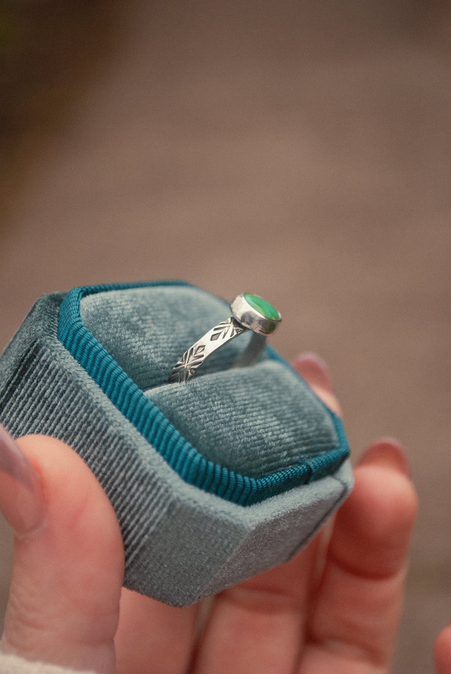 Stamped Turquoise Ring - Size 8.5