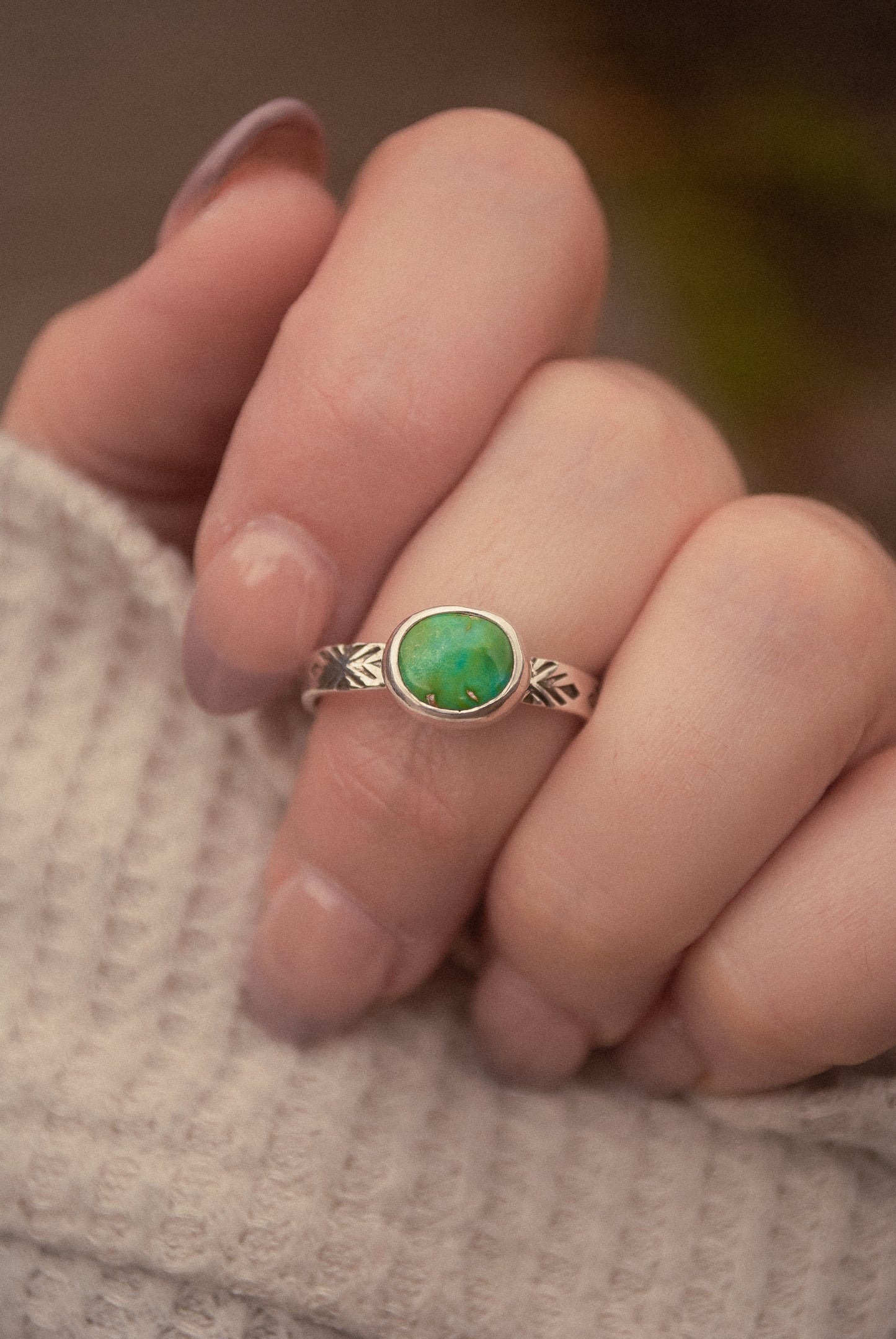 Stamped Turquoise Ring - Size 8.5