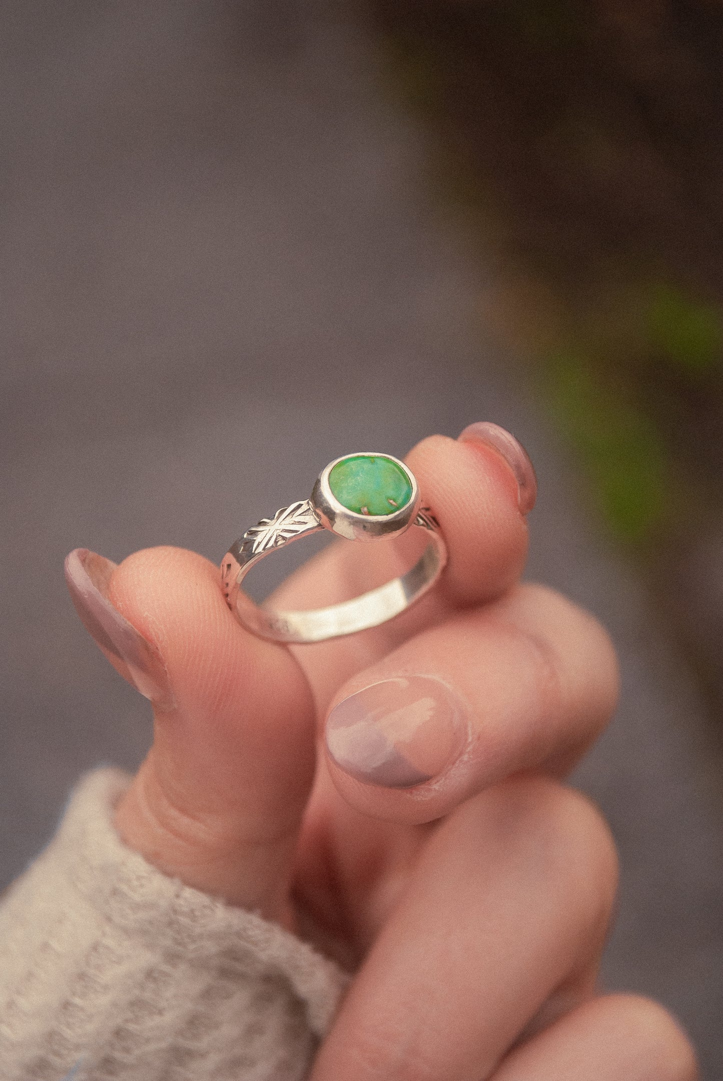 Stamped Turquoise Ring - Size 8.5