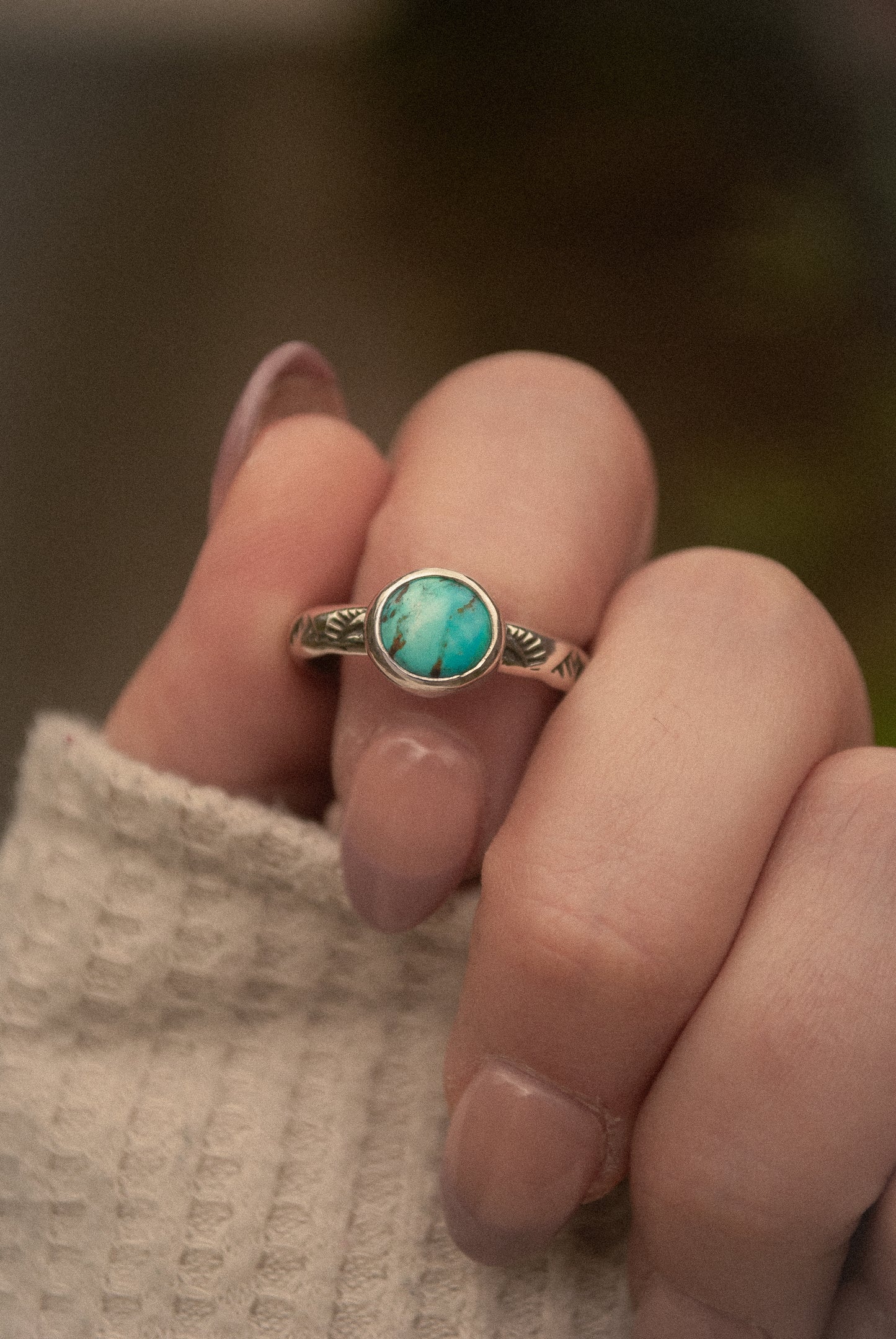 Stamped Turquoise Ring - Size 8