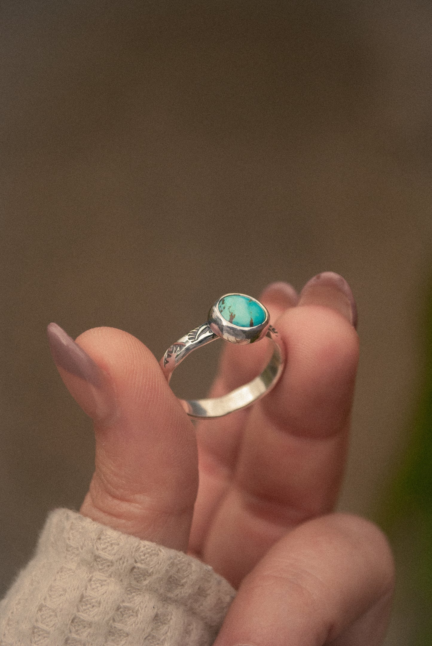 Stamped Turquoise Ring - Size 8