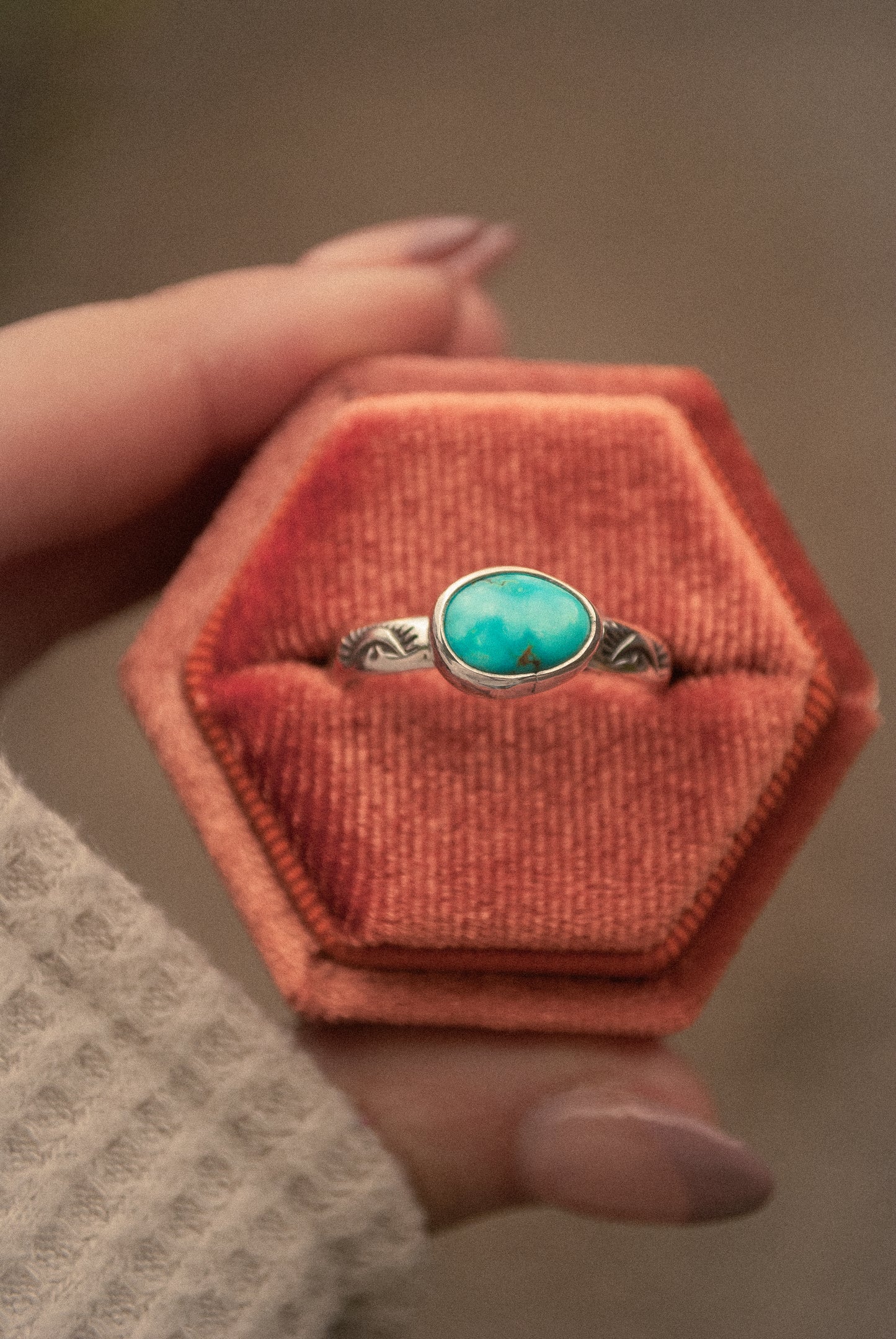 Stamped Turquoise Ring - Size 9