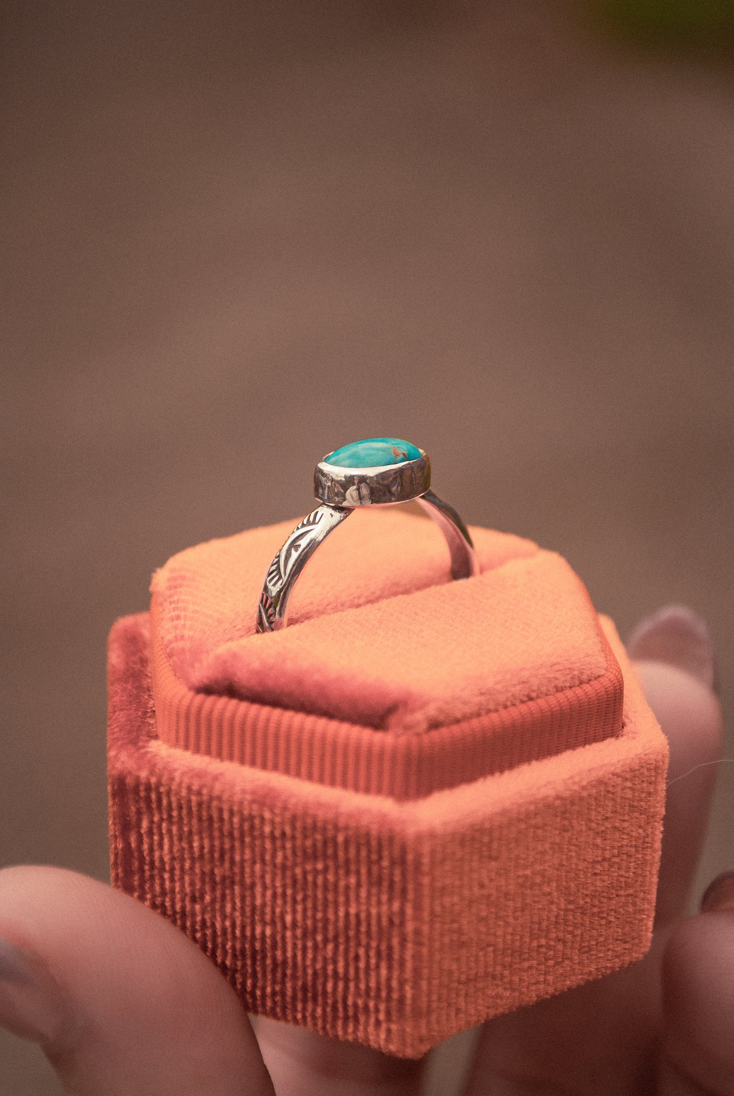 Stamped Turquoise Ring - Size 9