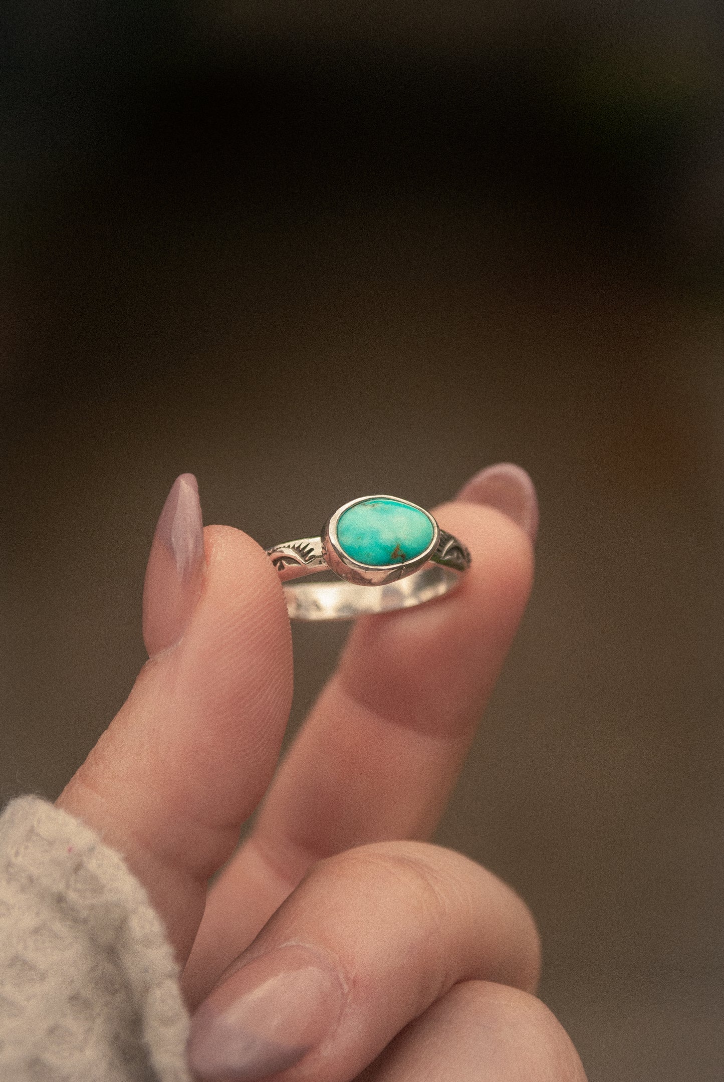 Stamped Turquoise Ring - Size 9