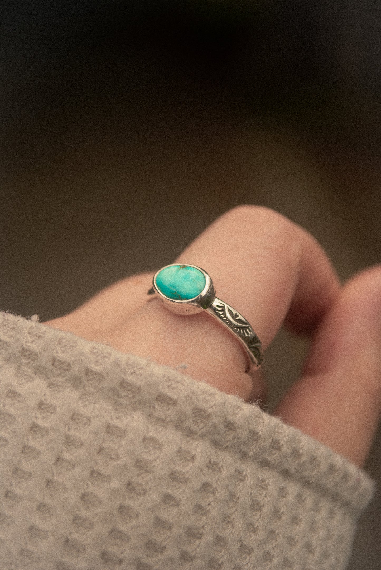 Stamped Turquoise Ring - Size 9