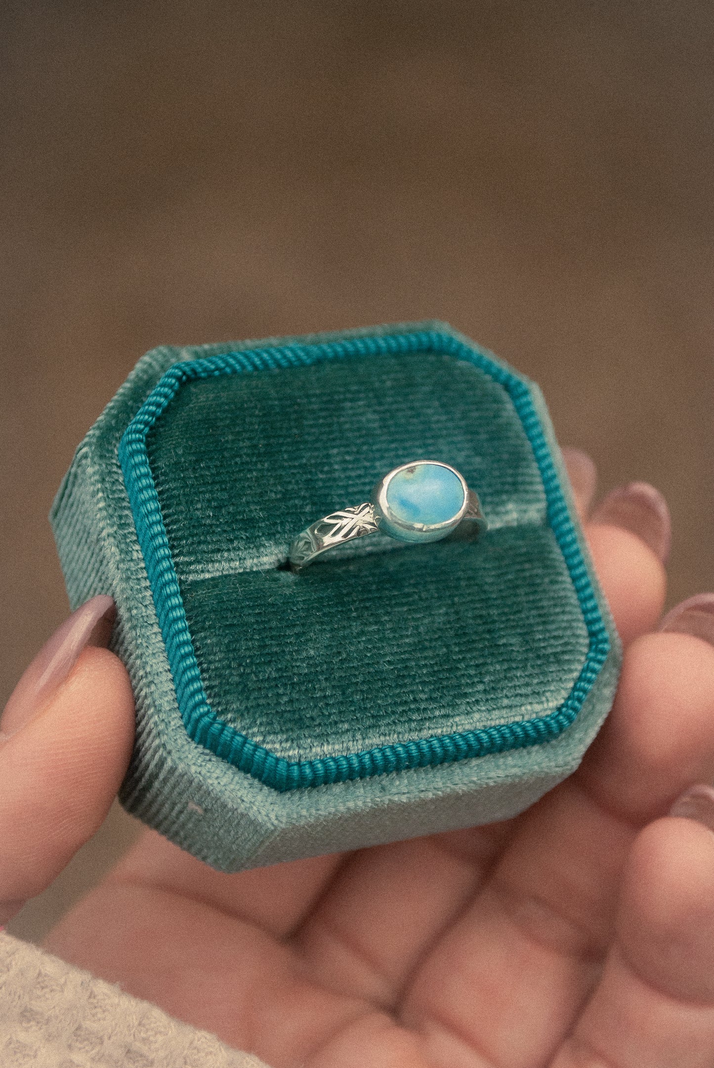Stamped Turquoise Ring - Size 7