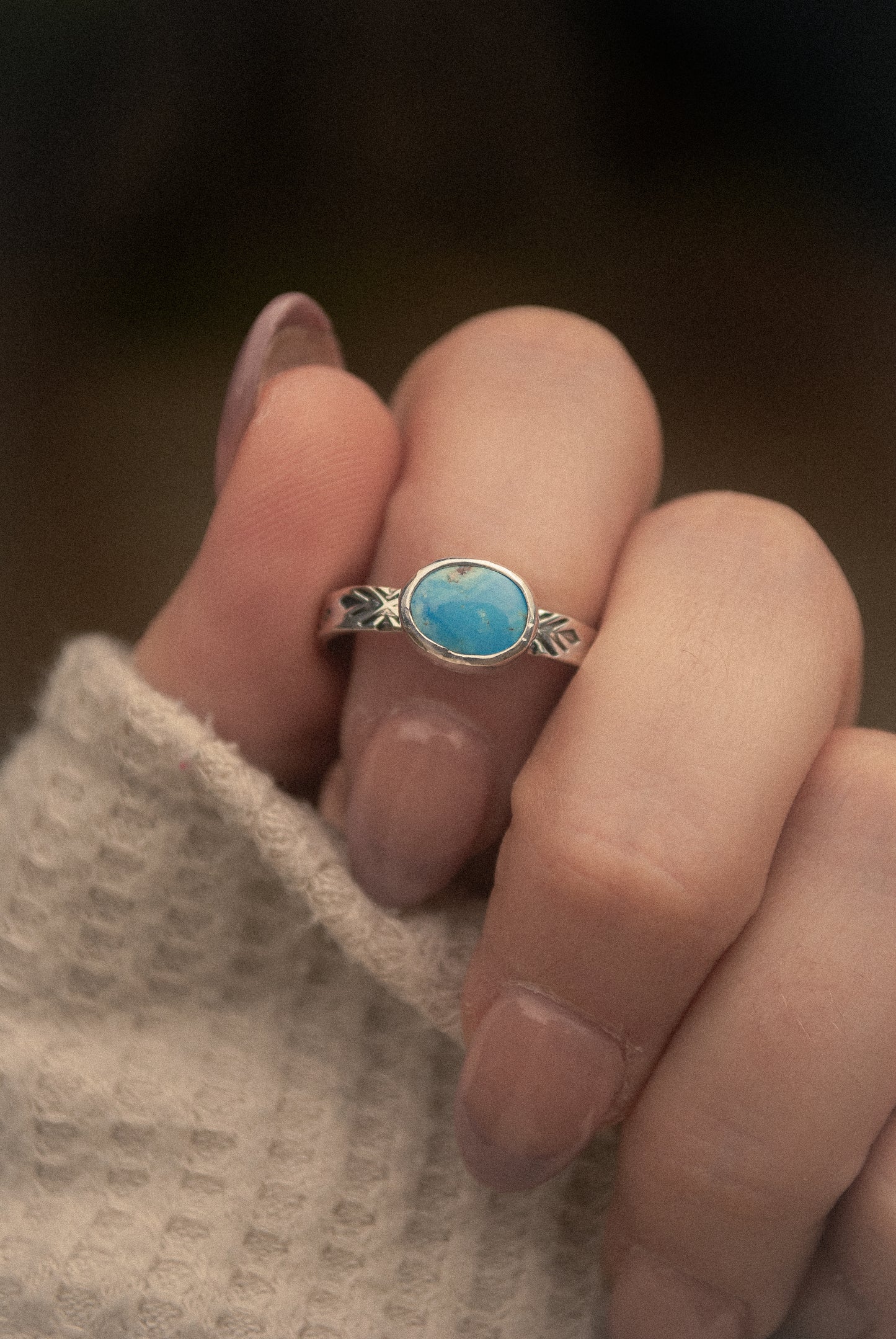 Stamped Turquoise Ring - Size 7