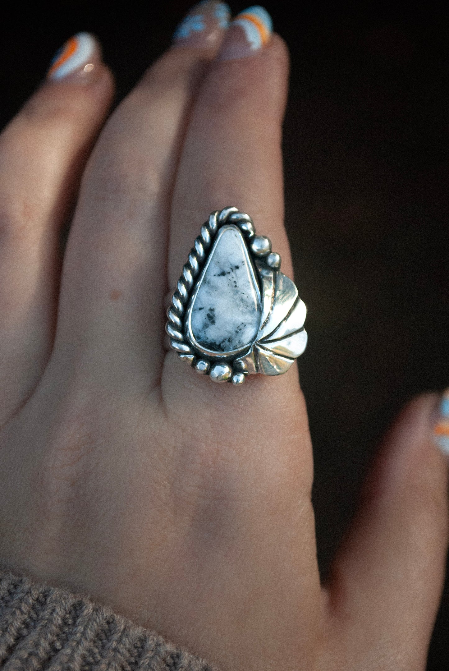 White Buffalo Plume Ring - Size 8