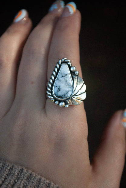 White Buffalo Plume Ring - Size 8