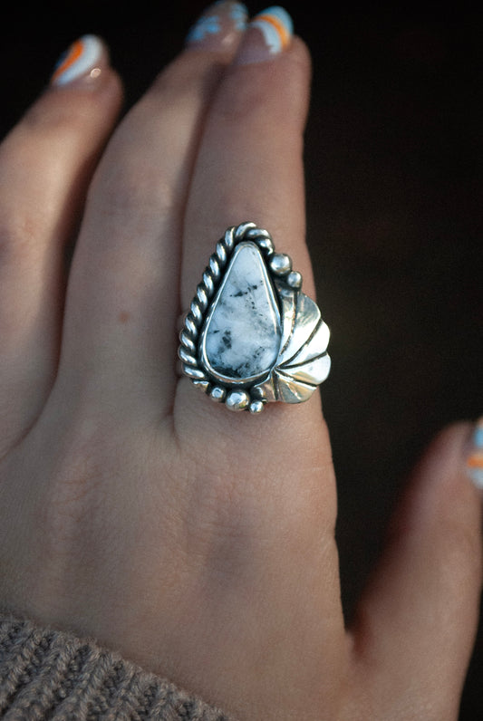 White Buffalo Plume Ring - Size 8