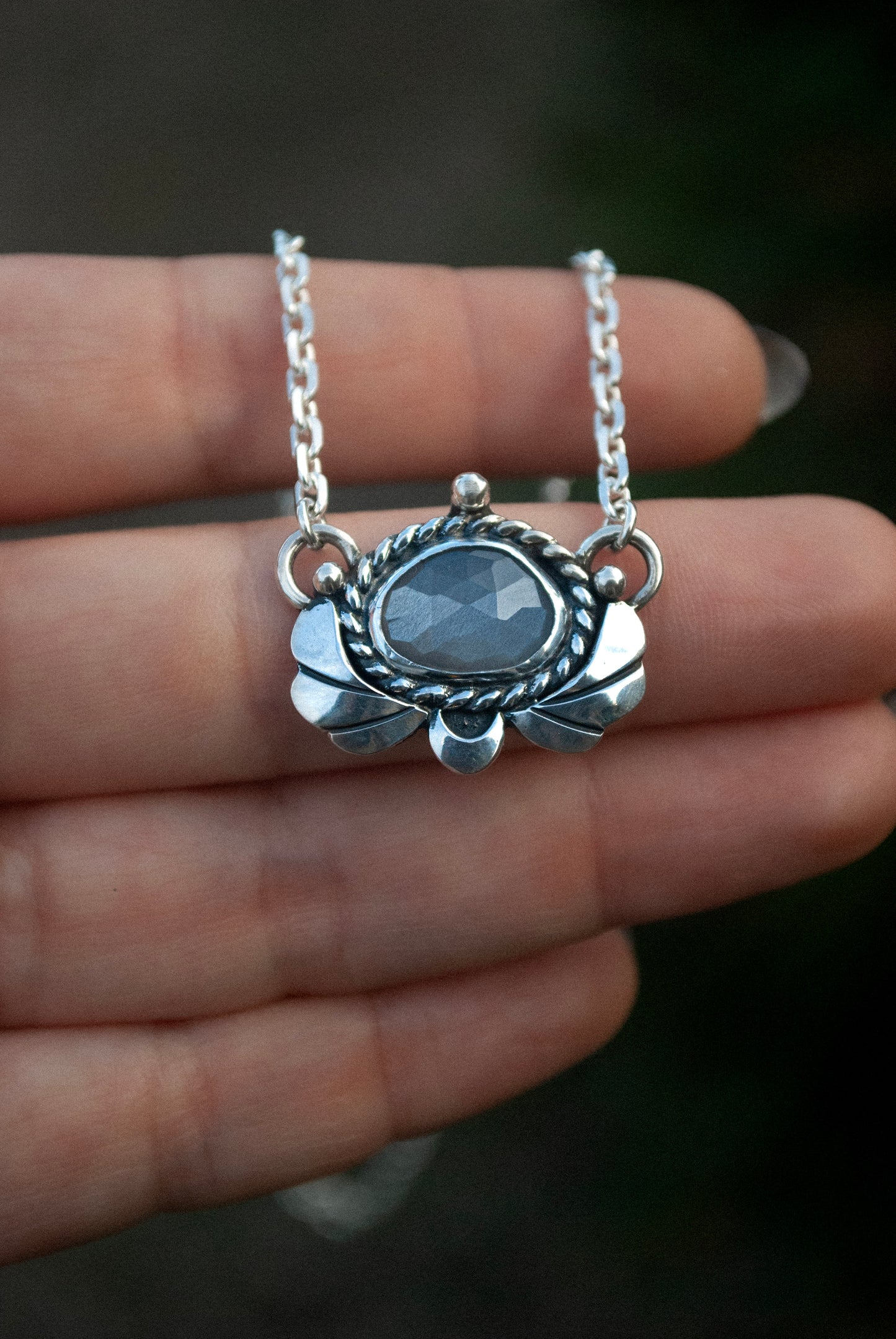 Gray Moonstone Plume Necklace