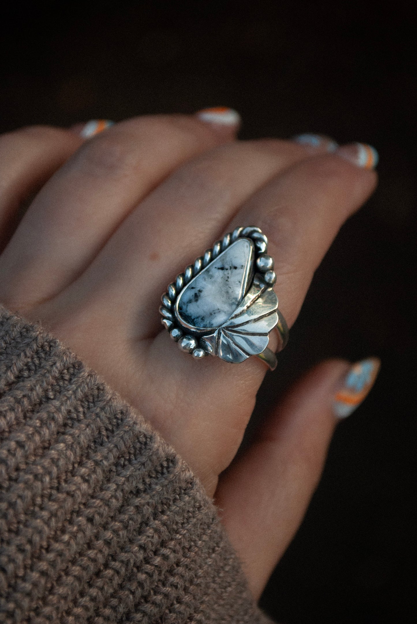 White Buffalo Plume Ring - Size 8