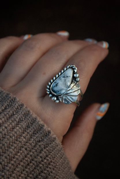 White Buffalo Plume Ring - Size 8