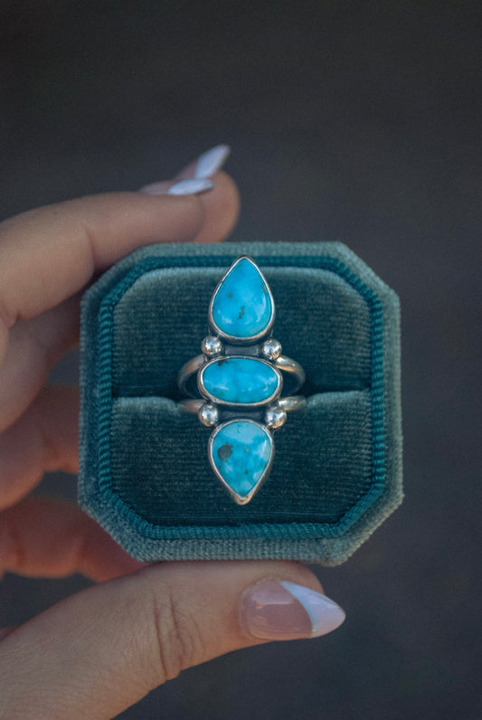 Blue Ridge Turquoise Triple Stone Ring (Size 7)