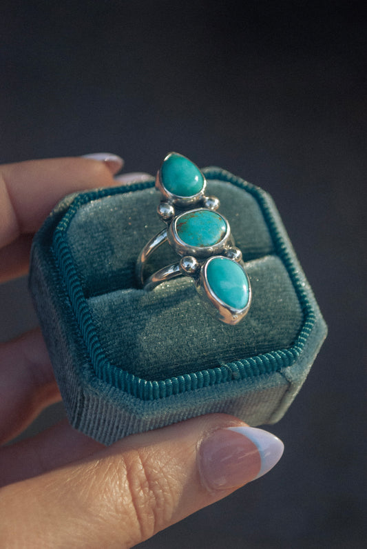 Royston Turquoise Triple Stone Ring (Size 7.5)