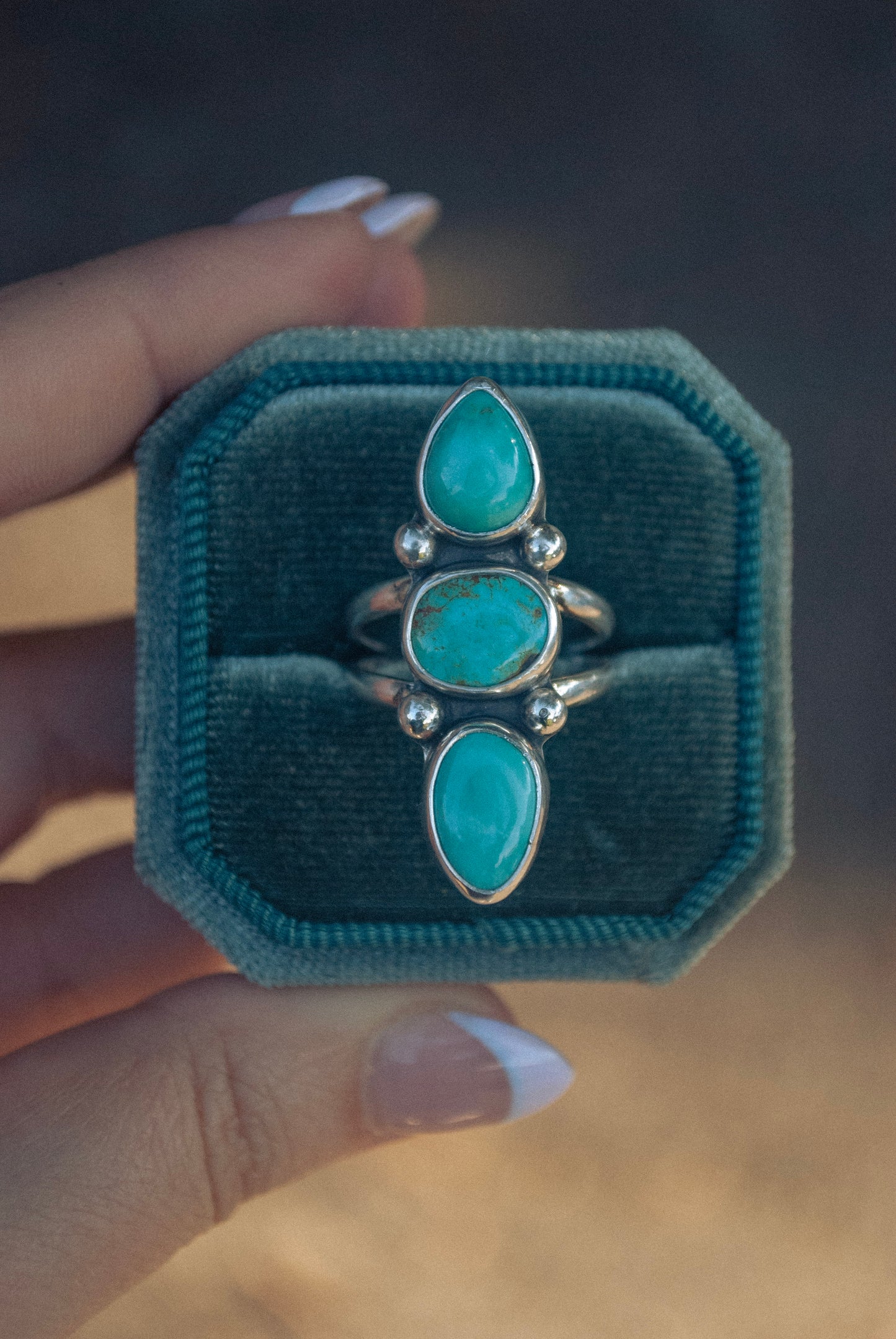 Royston Turquoise Triple Stone Ring (Size 7.5)