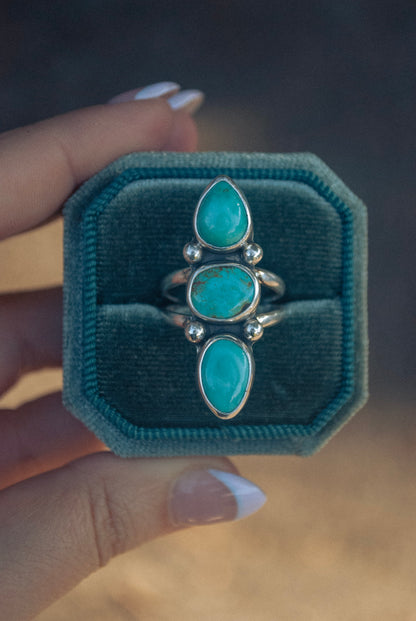 Royston Turquoise Triple Stone Ring (Size 7.5)