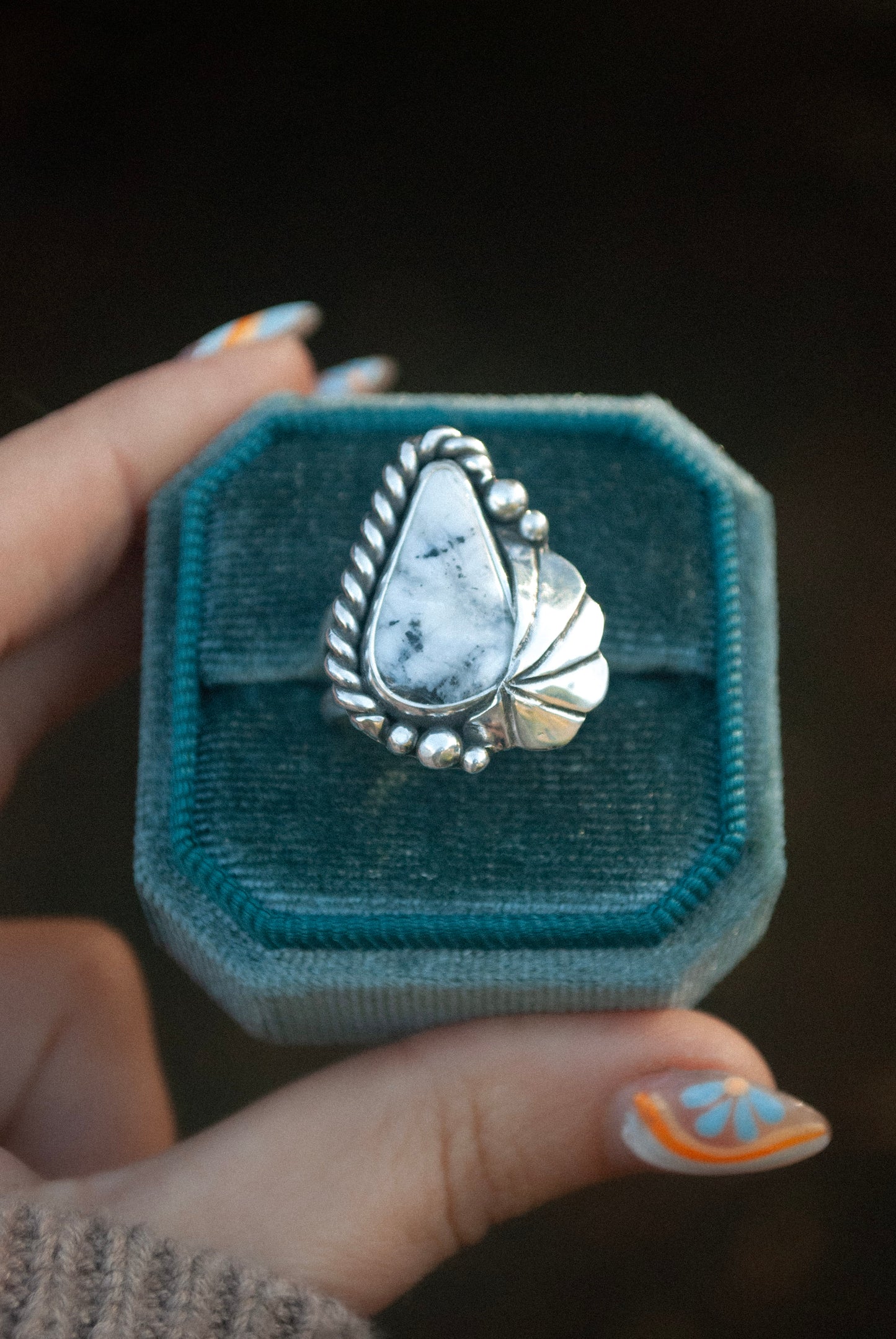 White Buffalo Plume Ring - Size 8