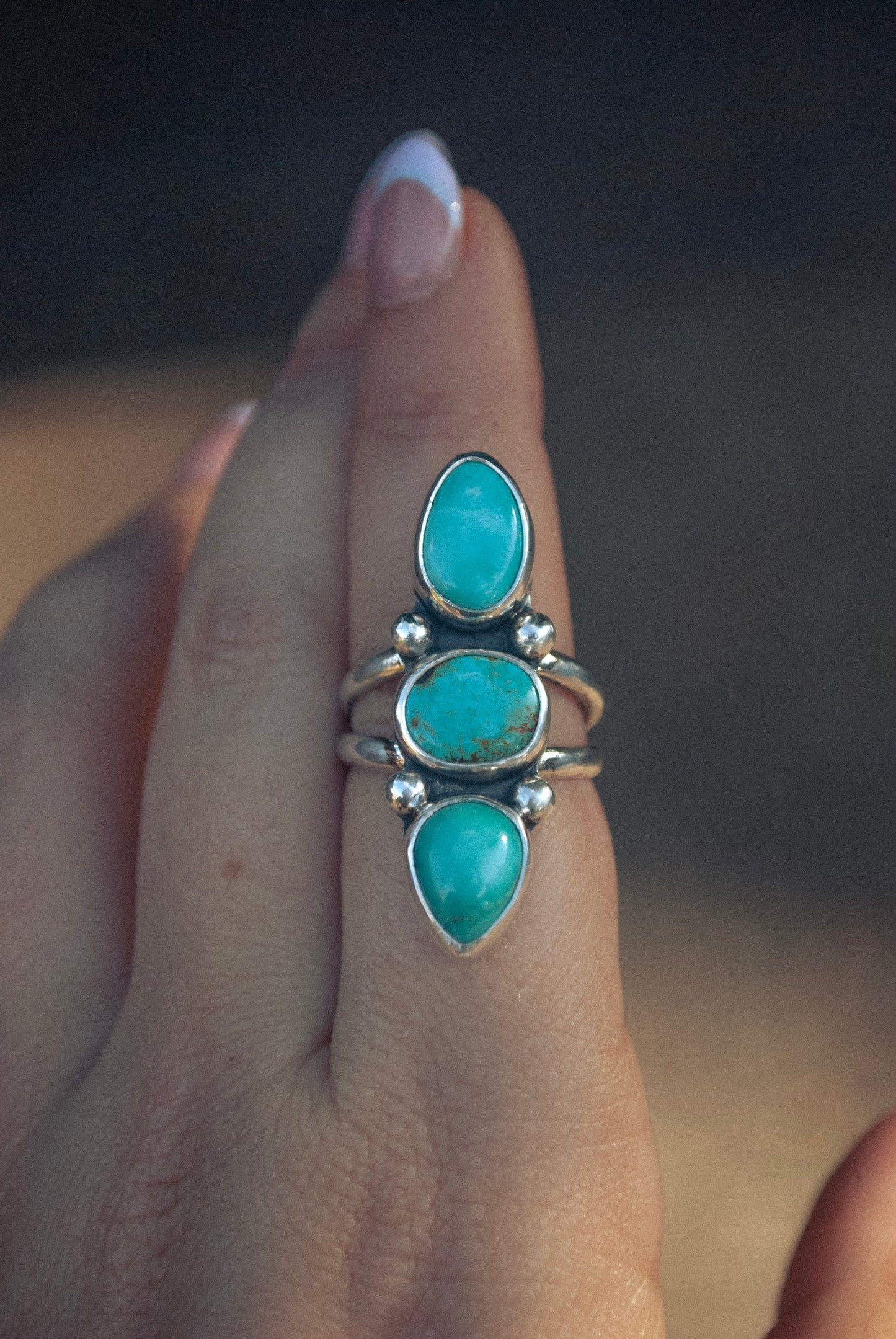 Royston Turquoise Triple Stone Ring (Size 7.5)