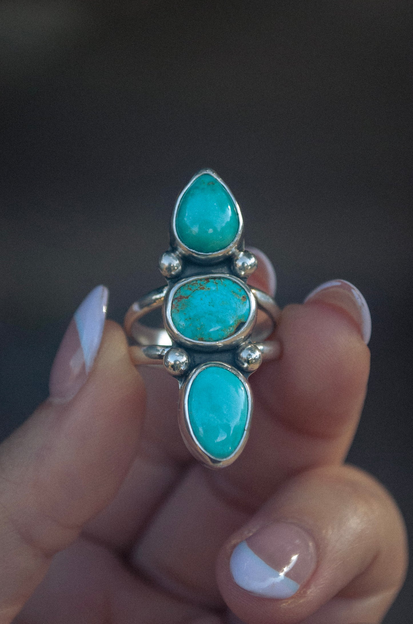 Royston Turquoise Triple Stone Ring (Size 7.5)