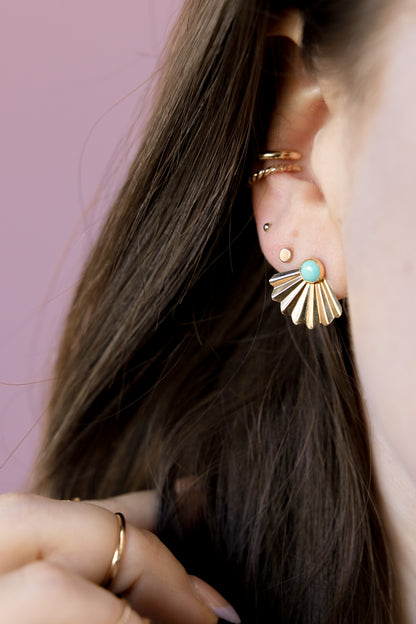 Turquoise Gold Deco Fan Studs