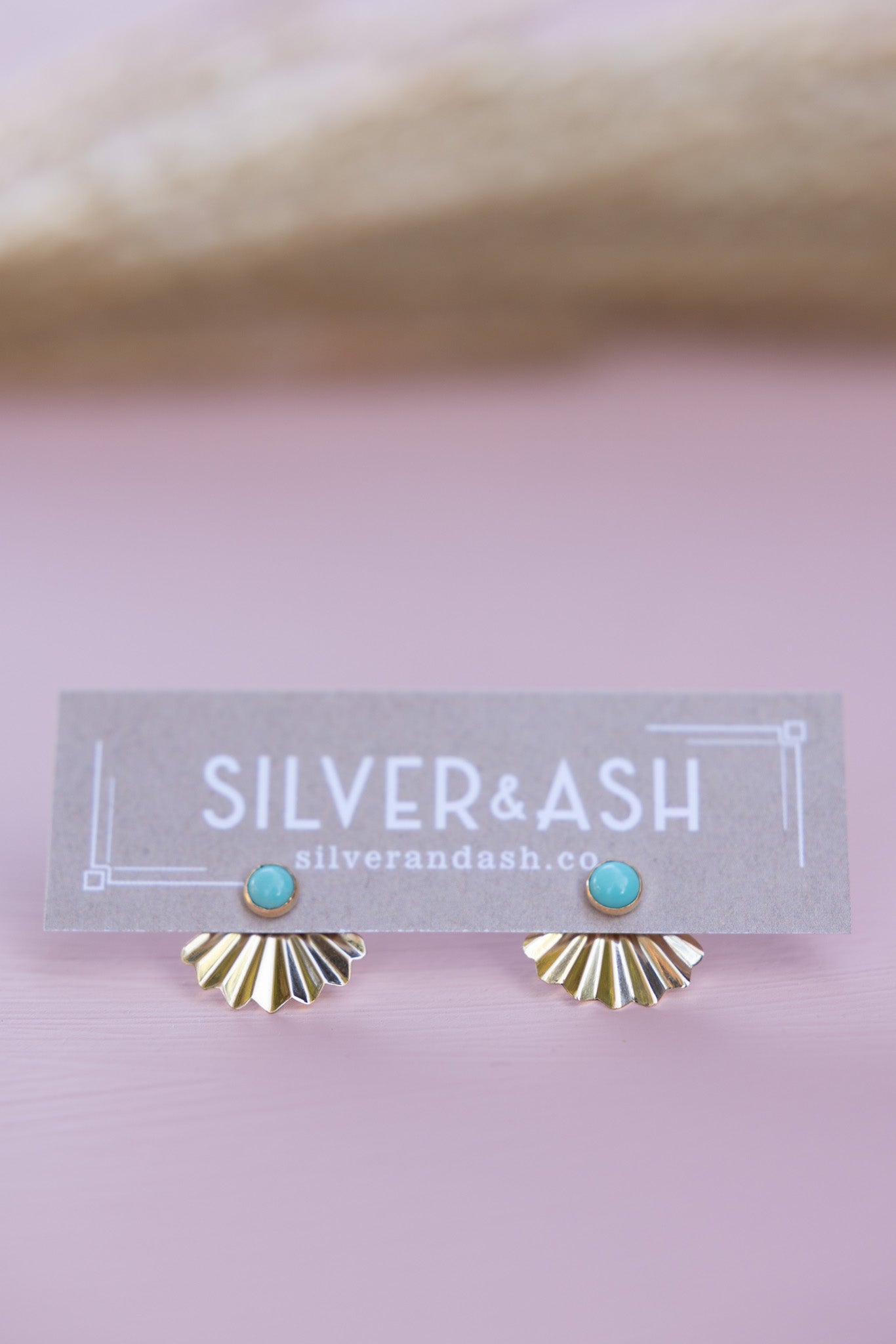 Turquoise Gold Deco Fan Studs