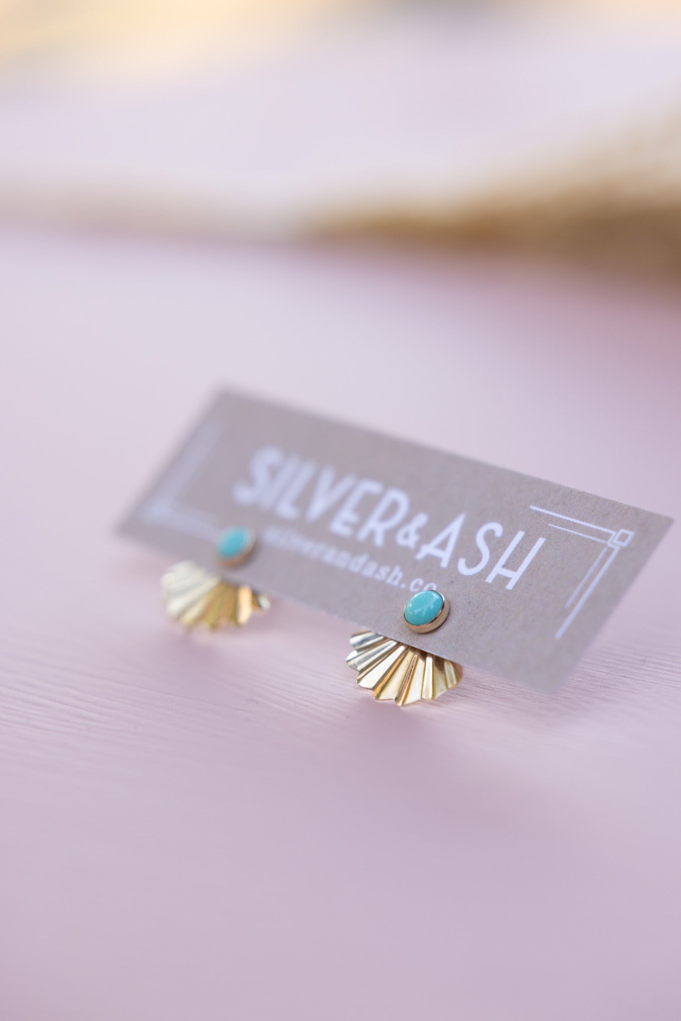 Turquoise Gold Deco Fan Studs