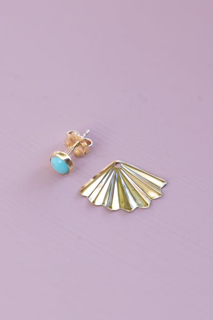 Turquoise Gold Deco Fan Studs