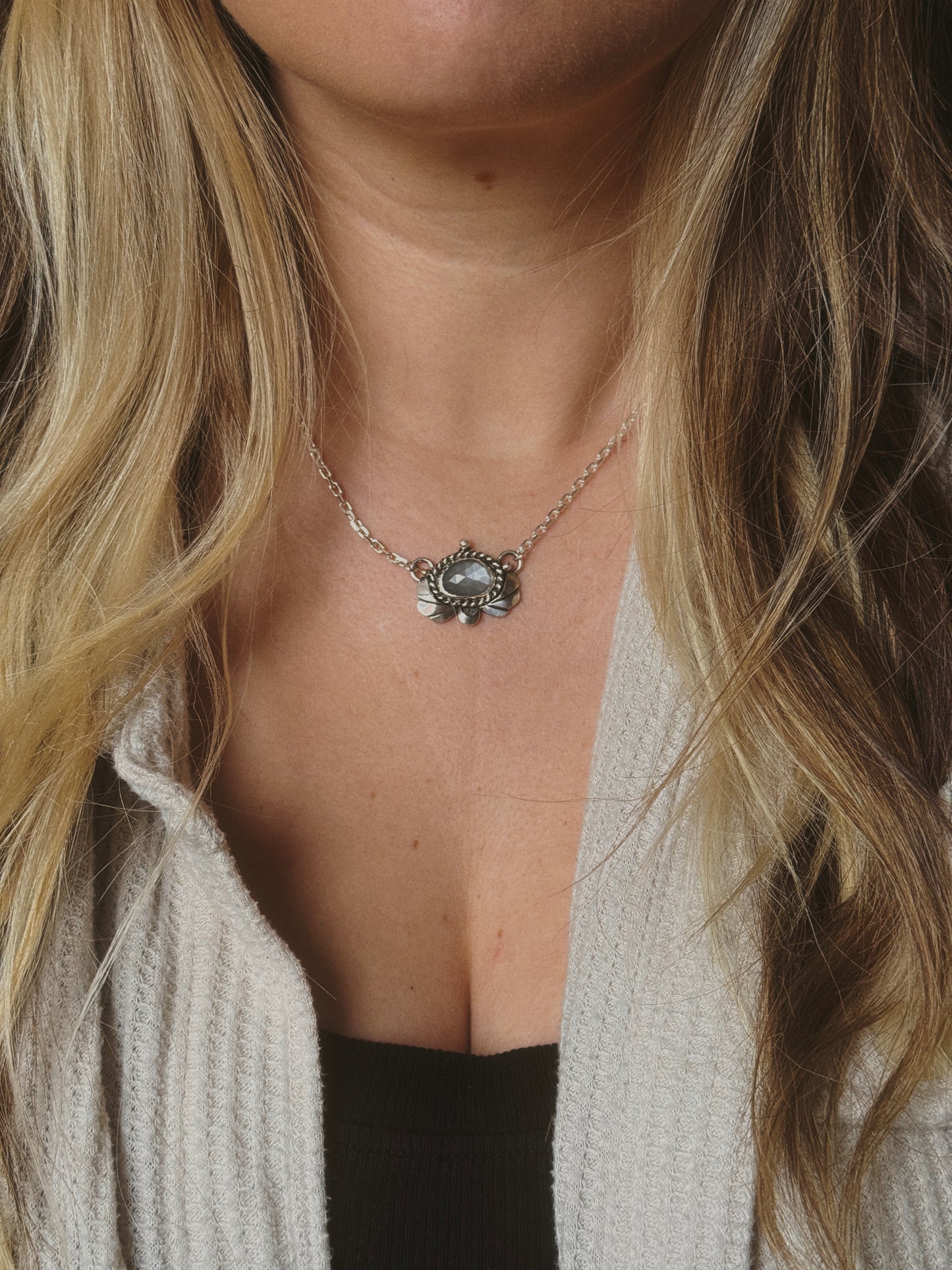 Gray Moonstone Plume Necklace