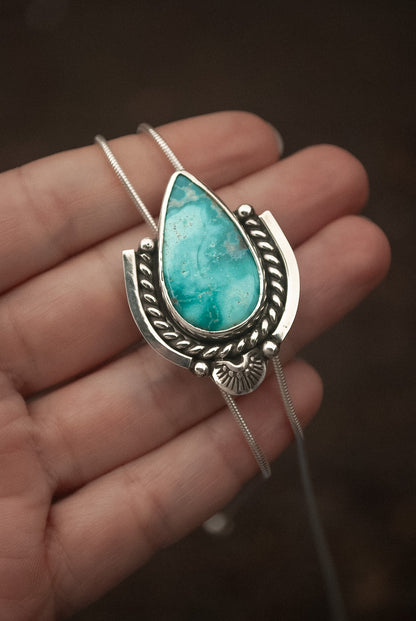 White Water Turquoise Silver Bolo