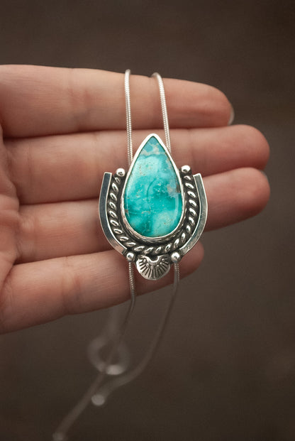 White Water Turquoise Silver Bolo