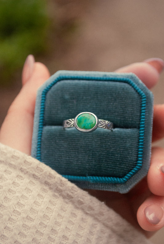 Stamped Turquoise Ring - Size 8.5