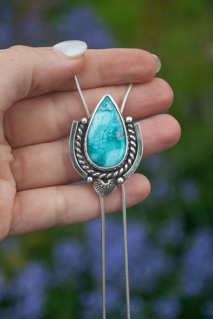 White Water Turquoise Silver Bolo