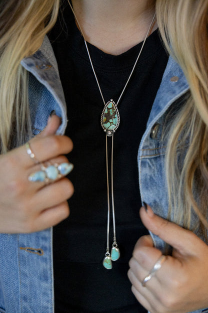 White Water Turquoise Silver Bolo