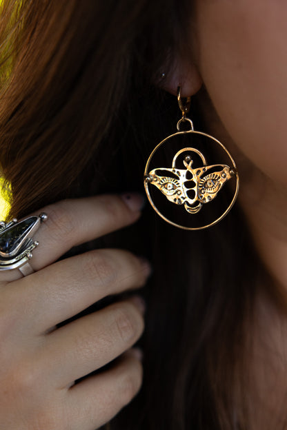 Gold (Brass) Evil Eye Moth Earrings