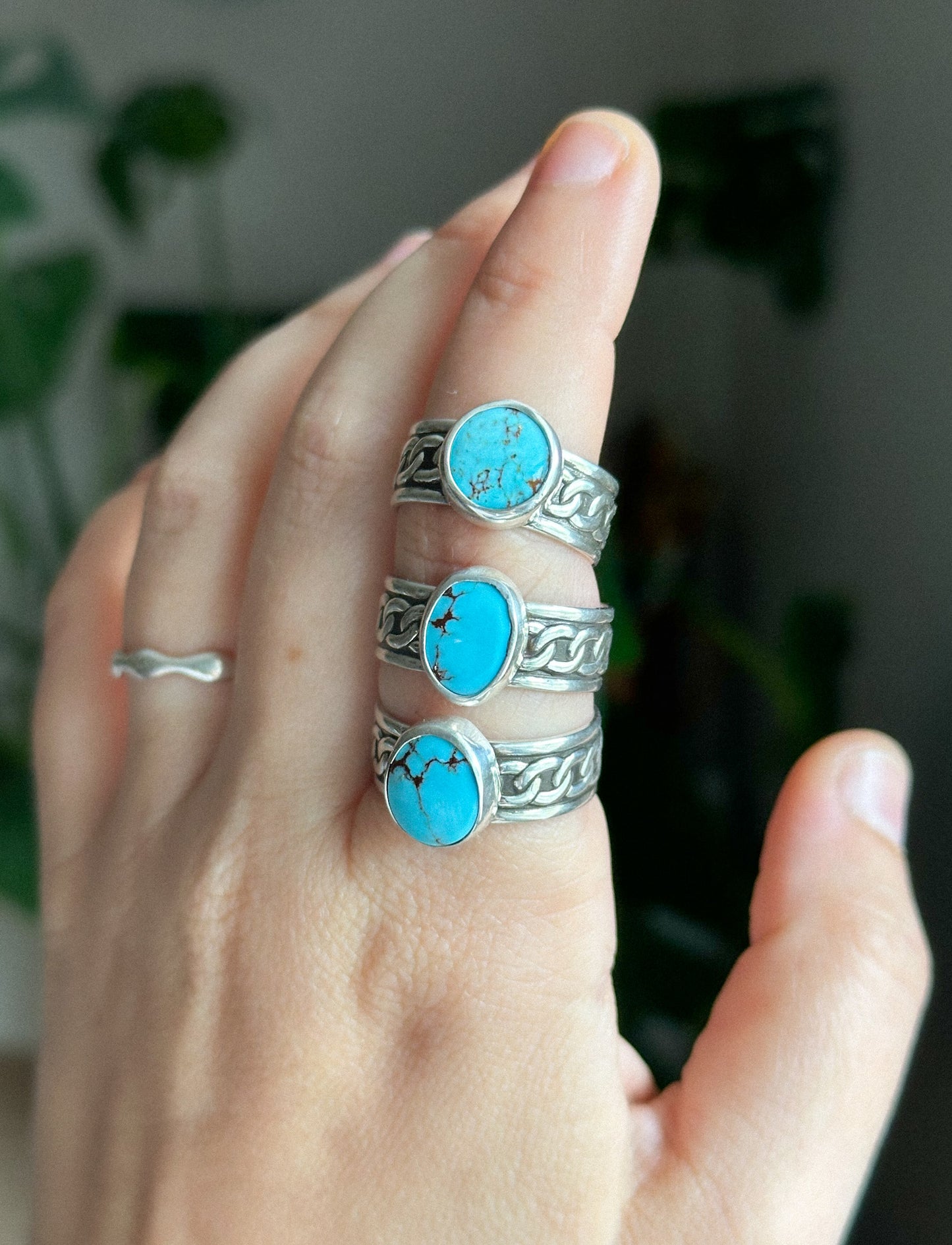 Egyptian Turquoise Chain Ring - Size 6.5