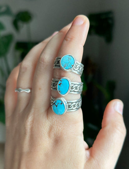 Egyptian Turquoise Chain Ring - Size 6.5