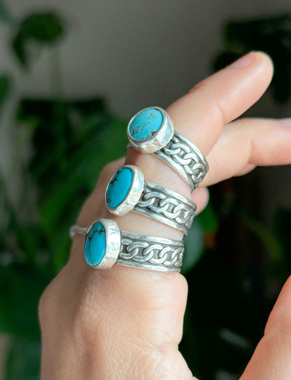 Egyptian Turquoise Chain Ring - Size 6.5