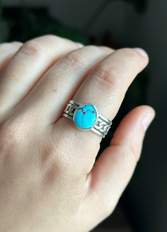 Egyptian Turquoise Chain Ring - Size 8