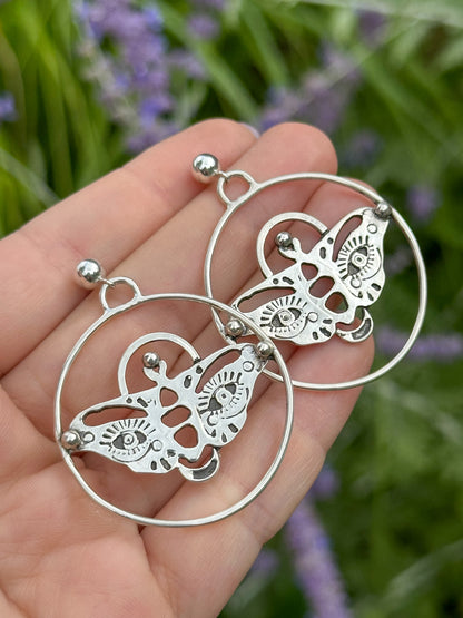 Silver Evil Eye Moth Earrings